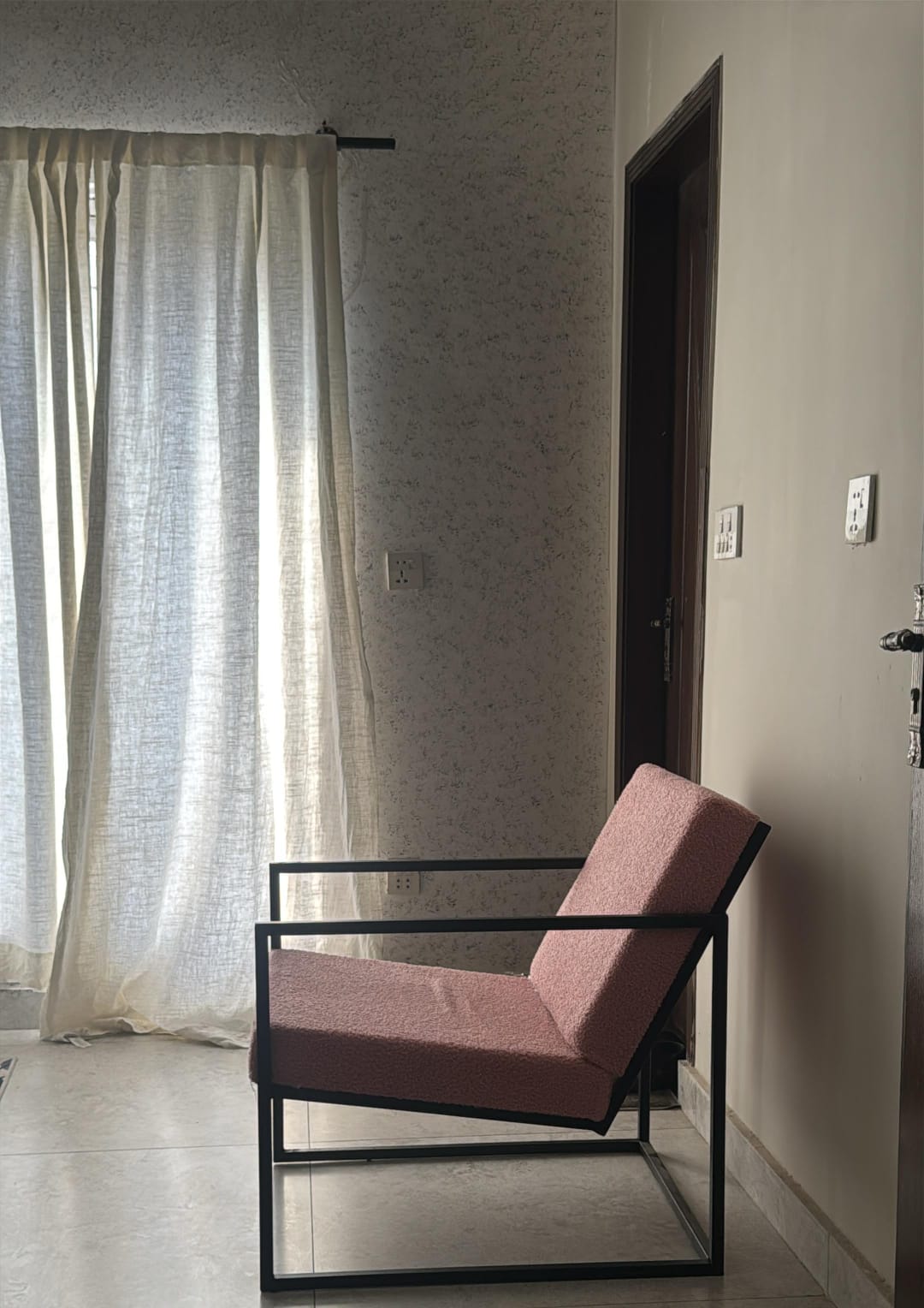 Pink Metal Boucle Chair