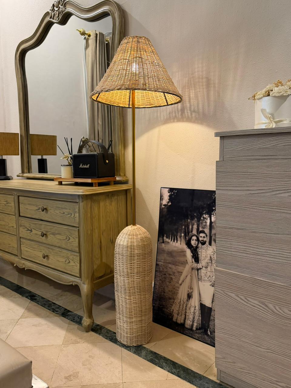 Original Rattan Brass Floor Lamp