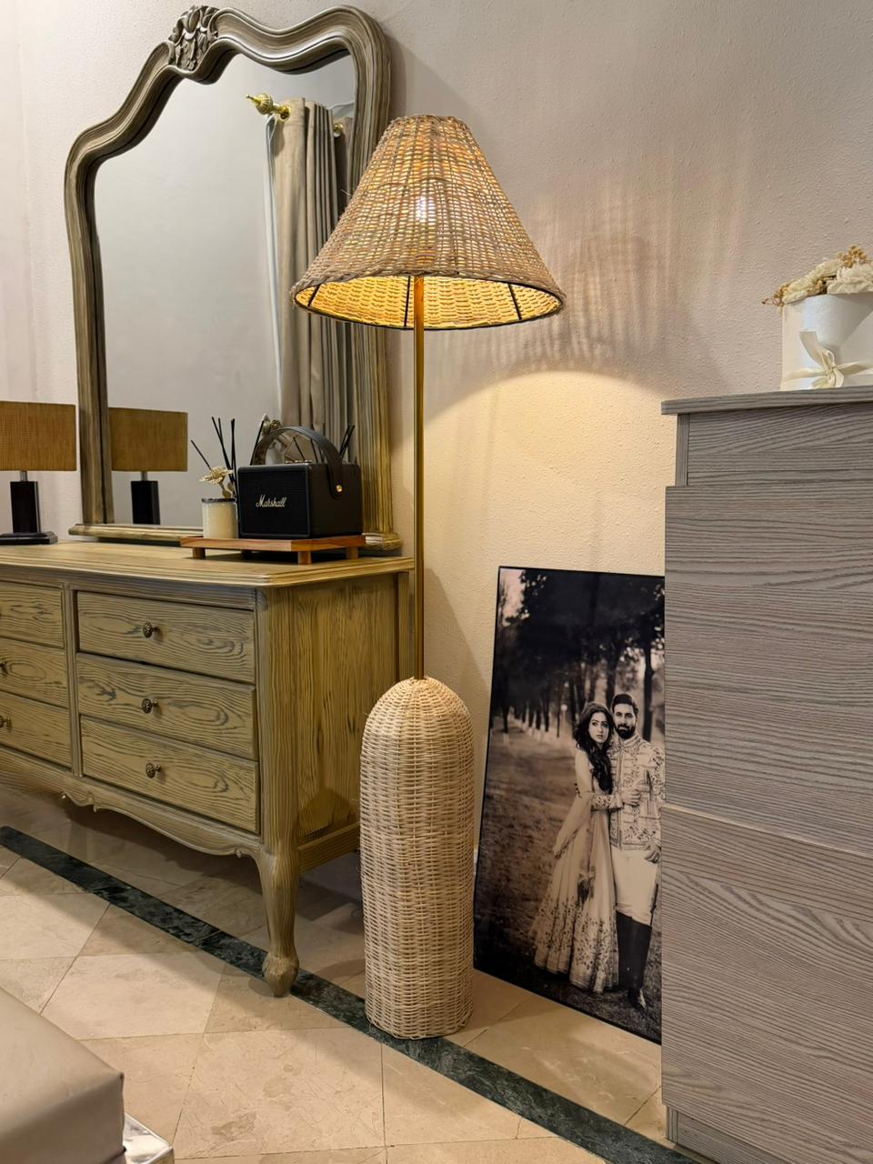 Original Rattan Brass Floor Lamp