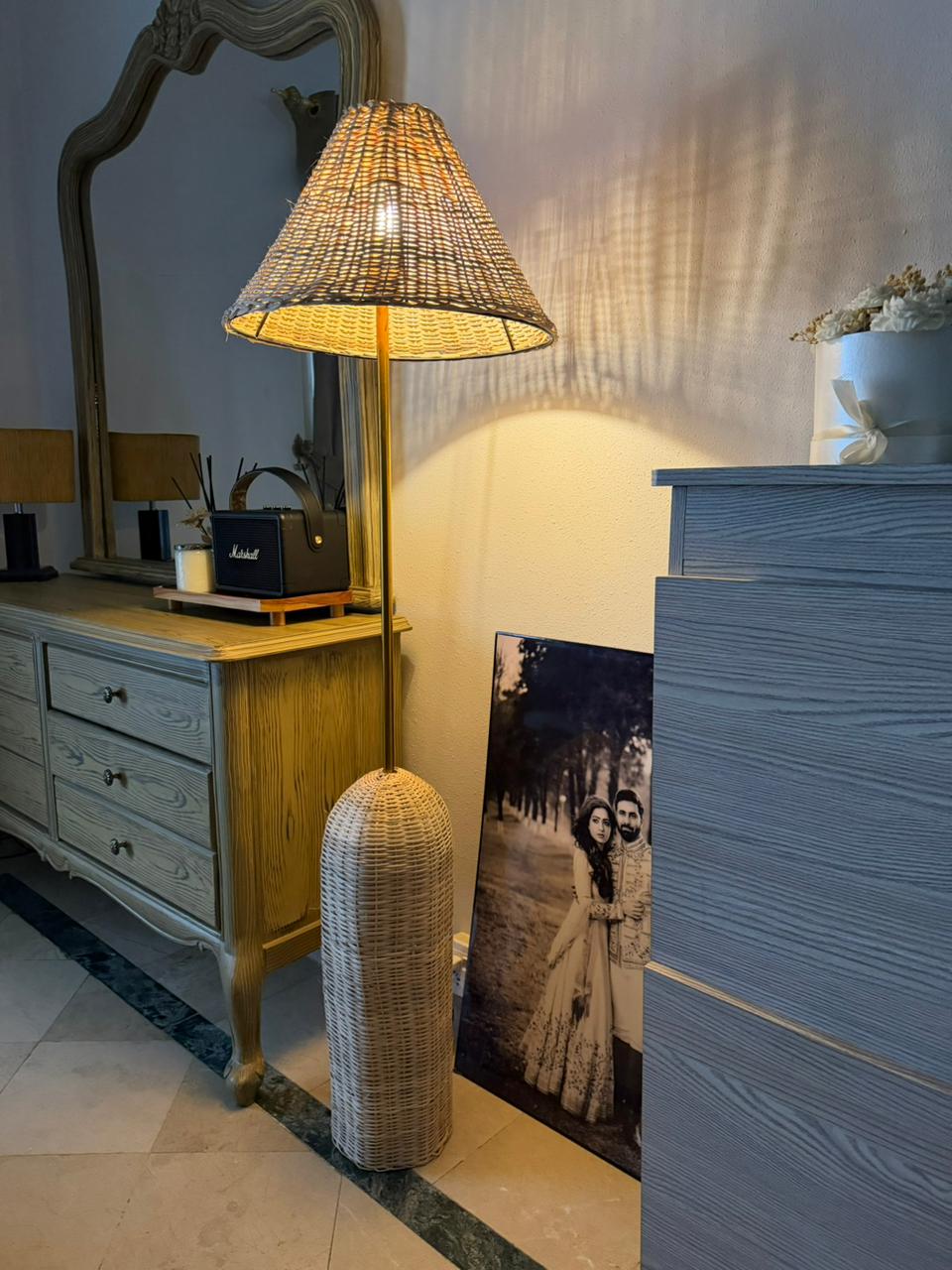Original Rattan Brass Floor Lamp