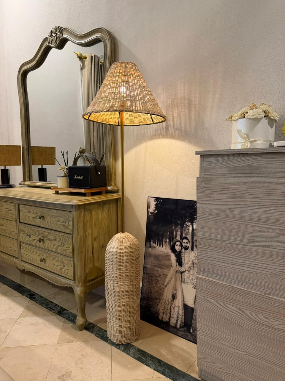 Original Rattan Brass Floor Lamp
