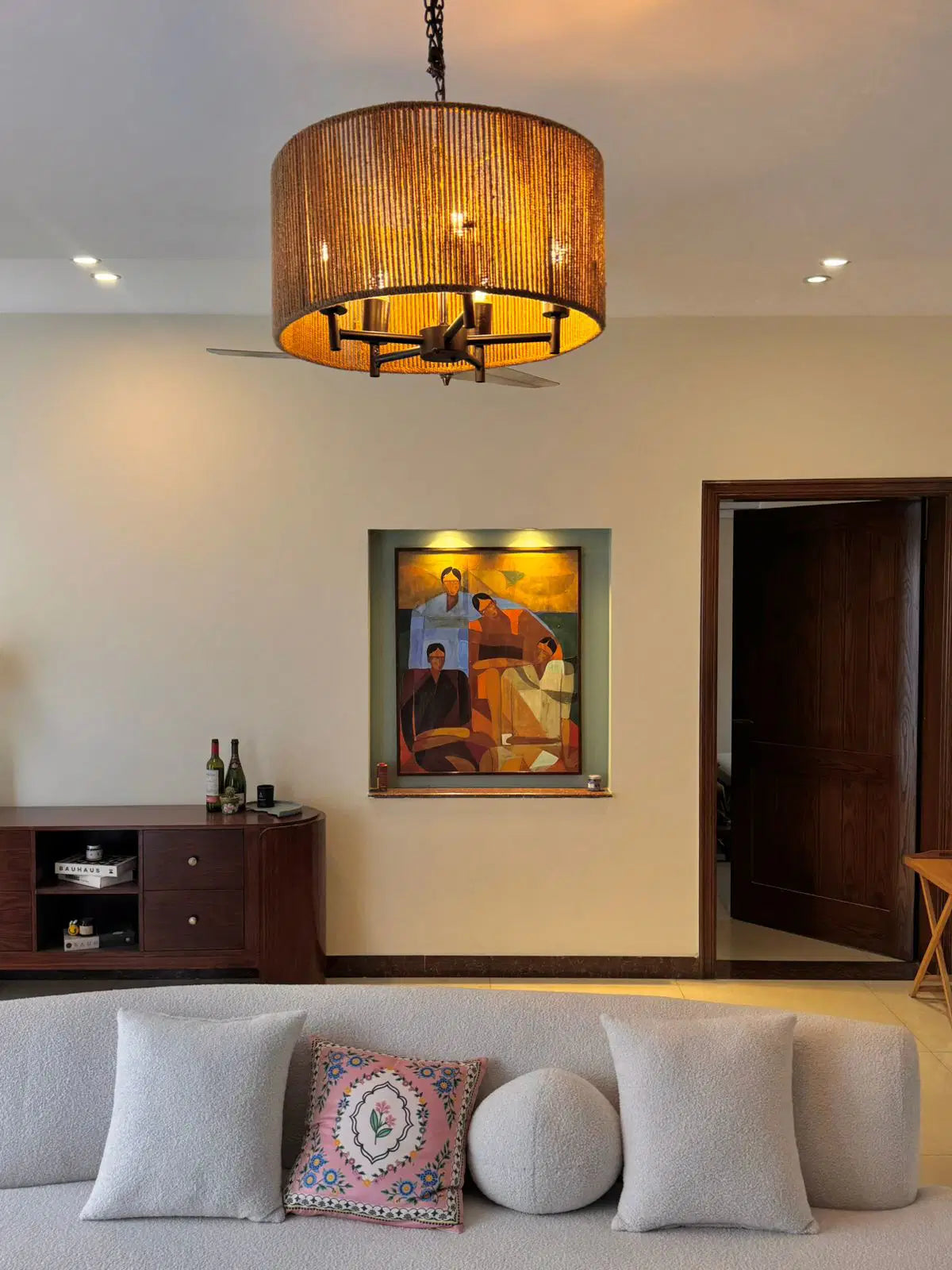 5-Light Handwoven Drum Chandelier – Rattan &amp; Rope Pendant Light