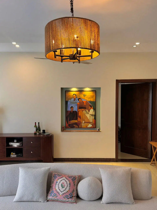 5-Light Handwoven Drum Chandelier – Rattan &amp; Rope Pendant Light
