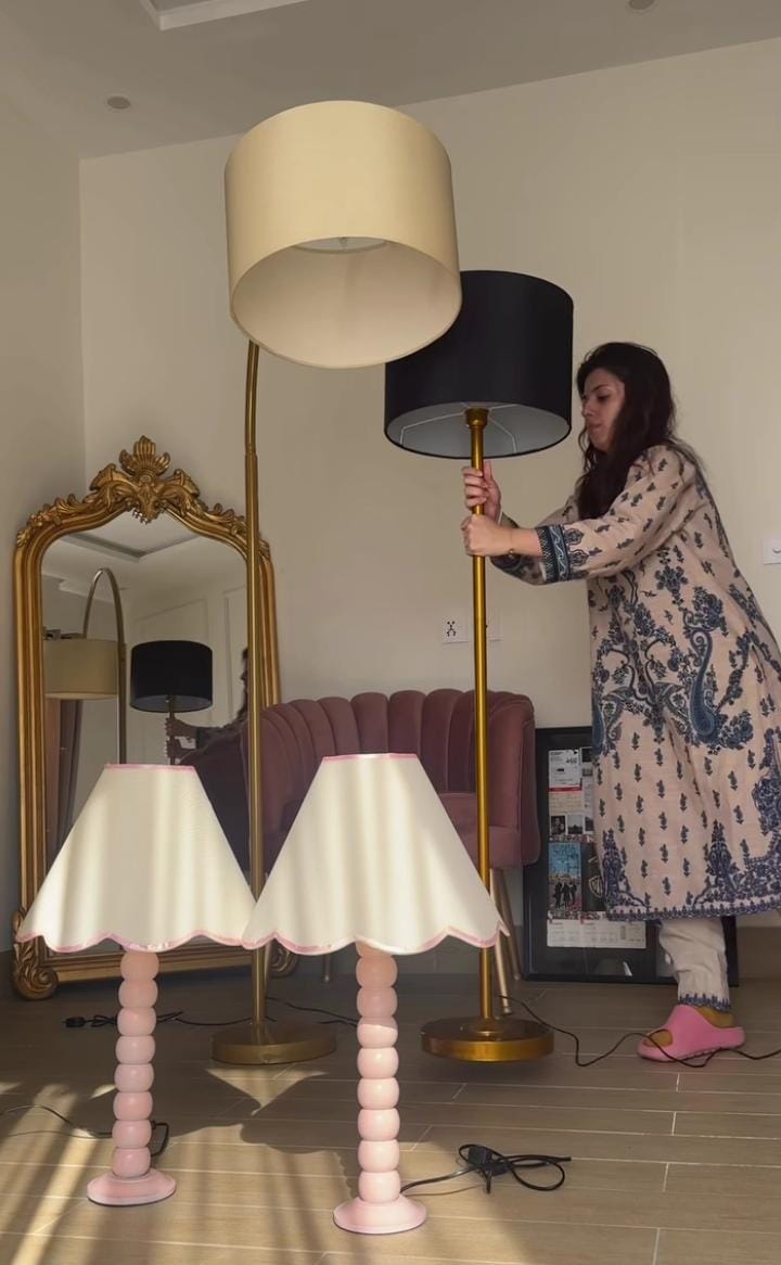 Charlie Polished Gold Floor Lamp – Large Black Drum Shade