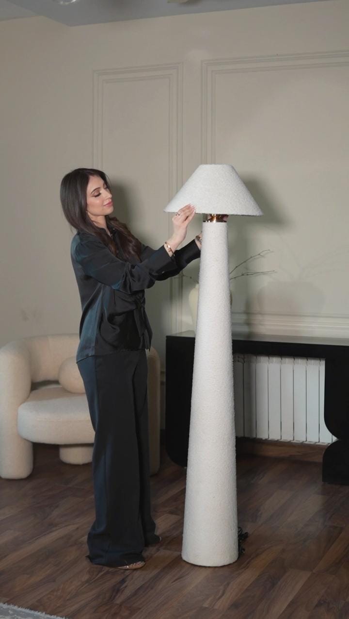 Solid Wooden Boucle Floor Lamp