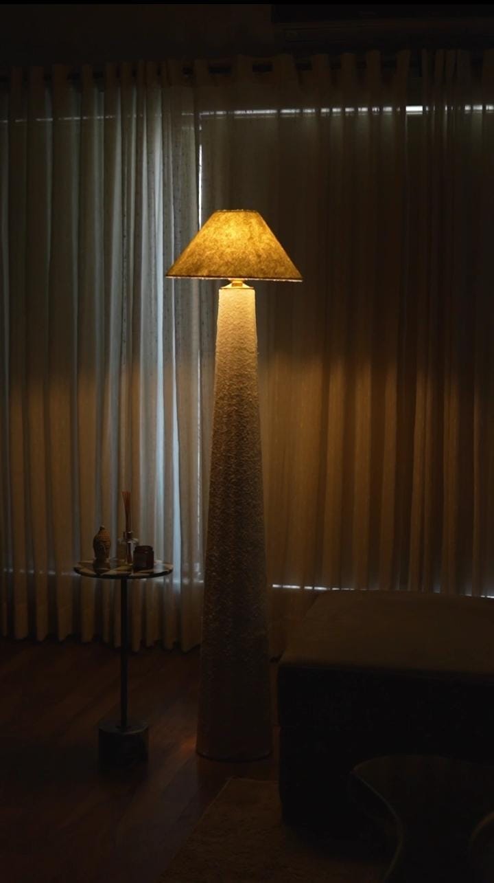 Solid Wooden Boucle Floor Lamp