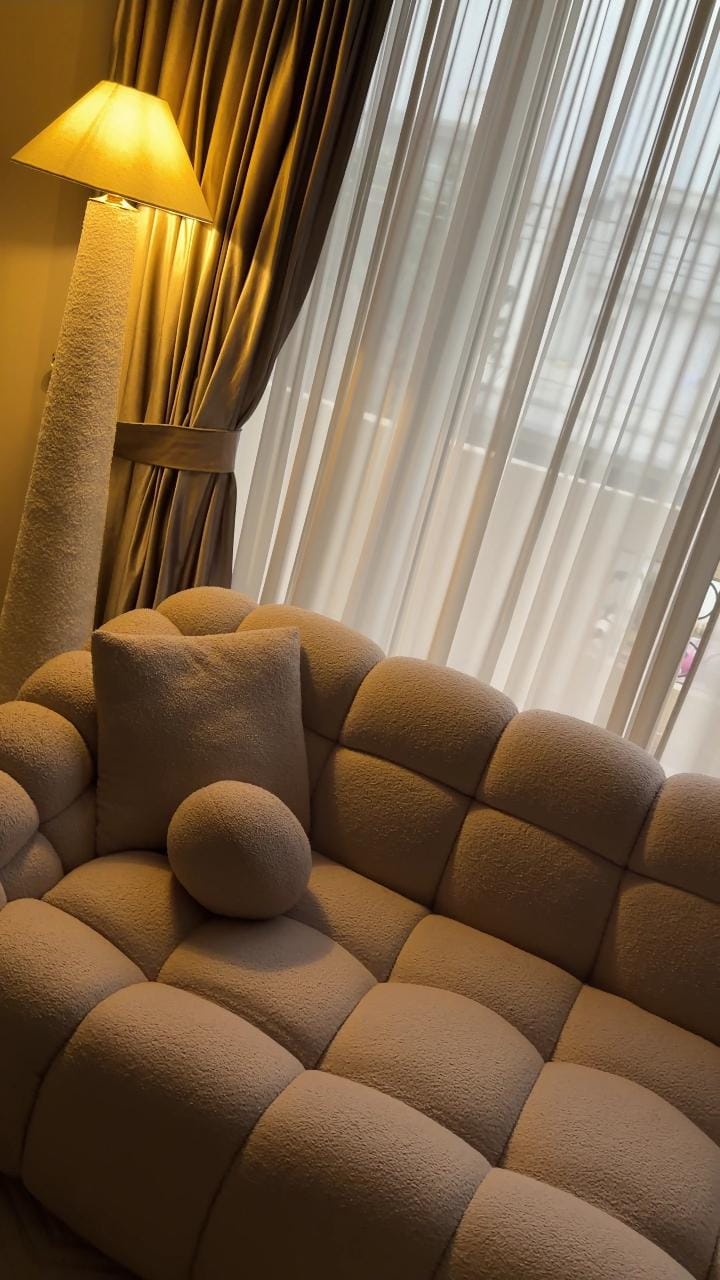 Solid Wooden Boucle Floor Lamp