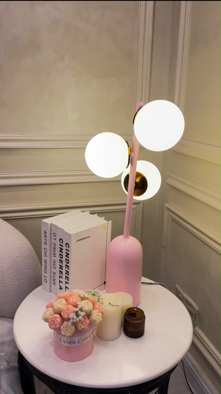 Modern Blush Pink 3-Way Table Lamp – Metal &amp; Glass