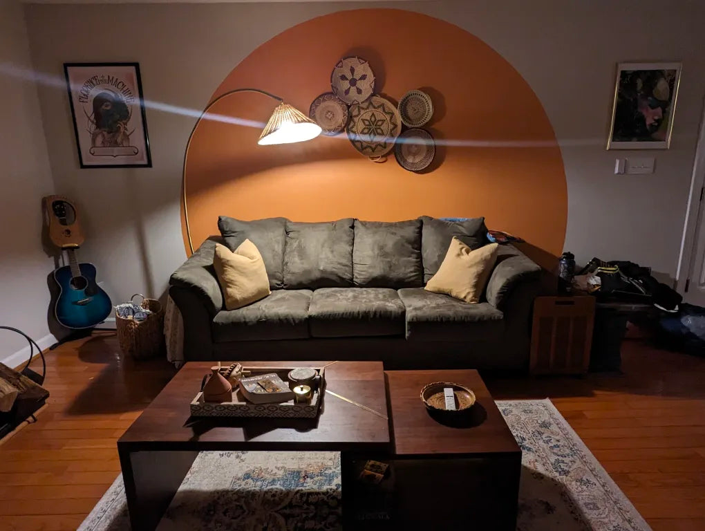 Athena Gold Metal and Rattan Arc Floor Lamp – 70" H