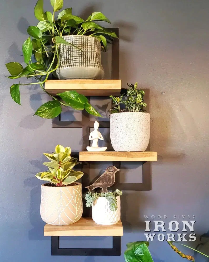 Metal Framed Triple Floating Shelves, Staggered Shelves