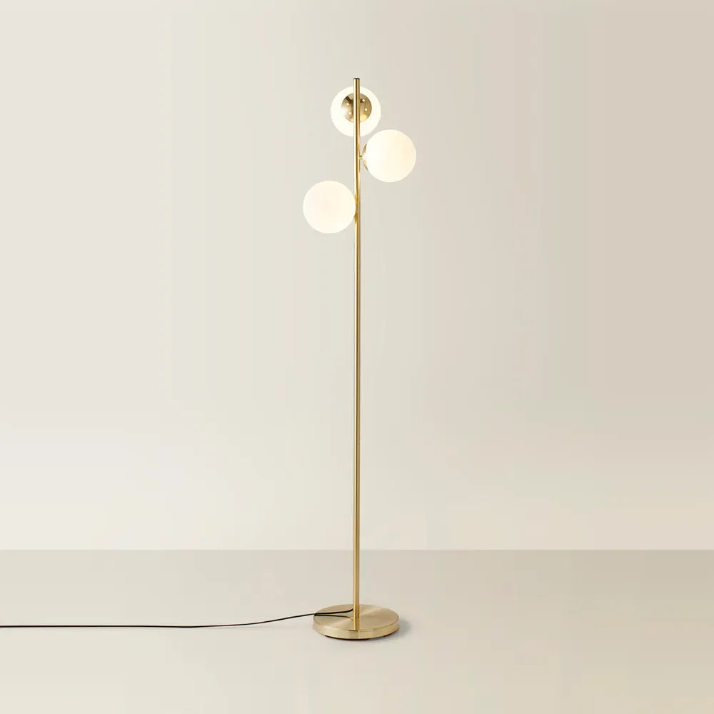 Jas Modern Gold Floor Lamp with Frosted Glass Globe Shades | Decfair
