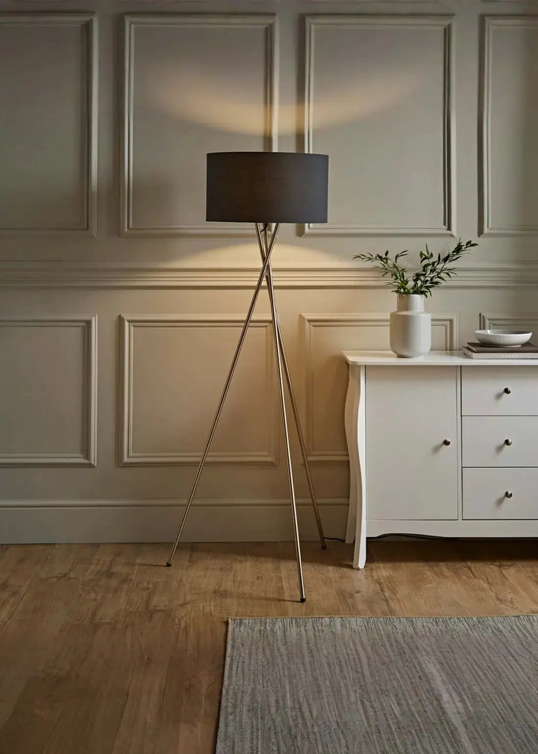 Camden Brushed Chrome Tripod Floor Lamp