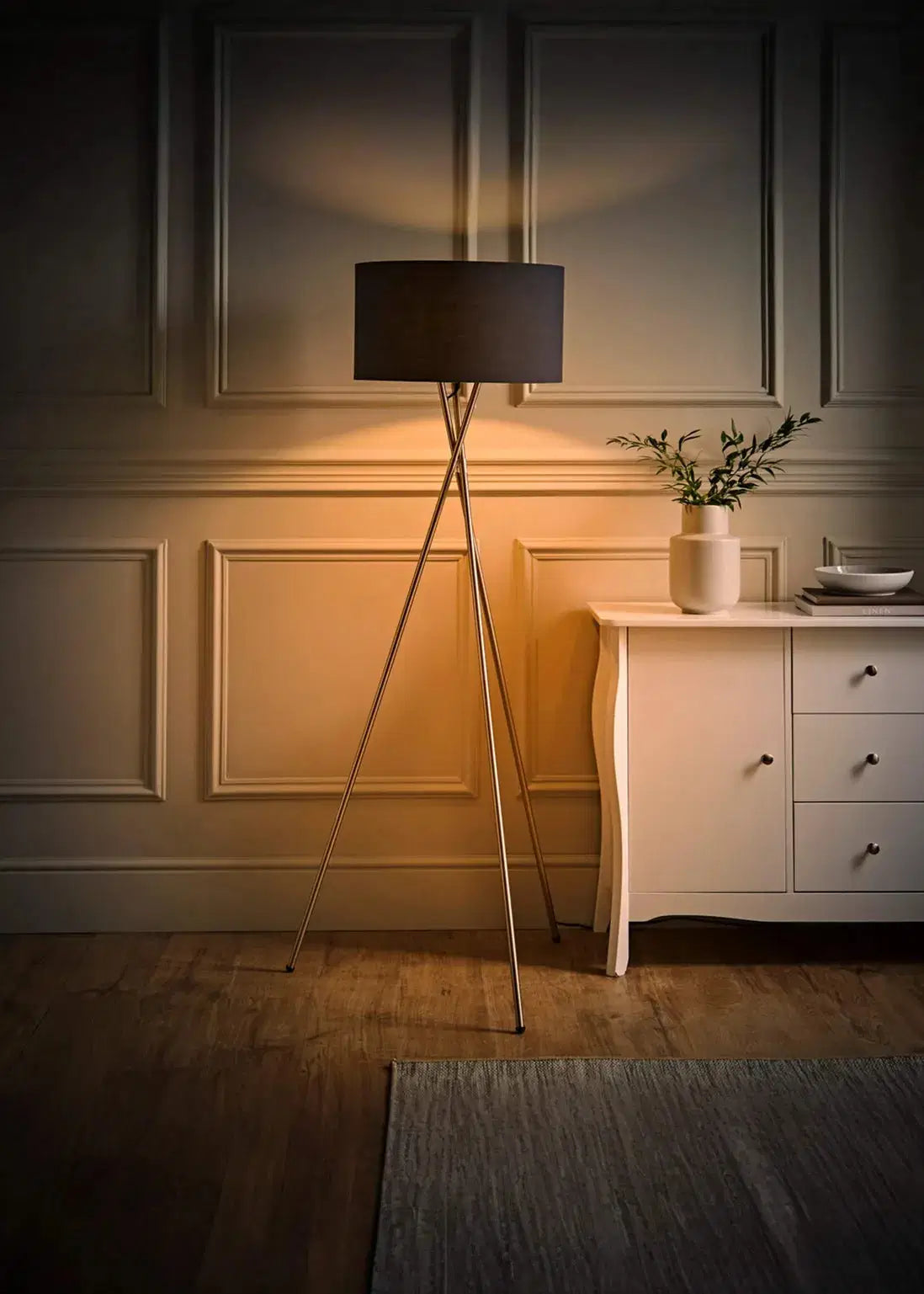 Camden Brushed Chrome Tripod Floor Lamp