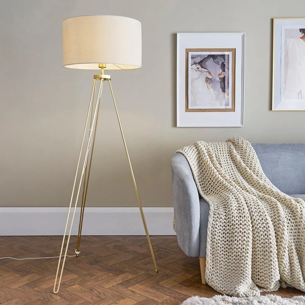 Modern Tripod Floor Lamp – Brass Finish