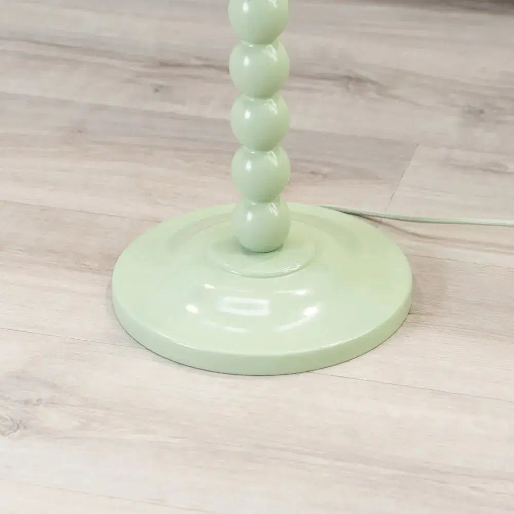 Bobbins Sage Green Floor Lamp with Tapered Natural Linen Scallop Shade