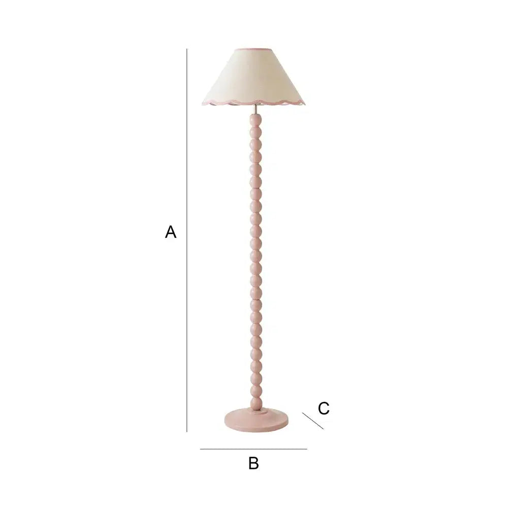Bobbins Painted Floor Lamp – Rose Pink with Scalloped Natural Linen Shade