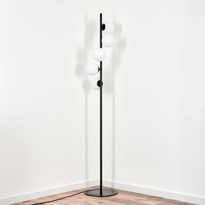 Modern Globe Floor Lamp – Metal &amp; White Glass