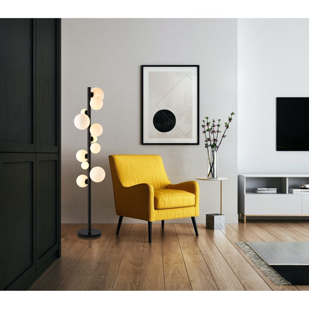 RYLEE Floor Lamp – Satin Black &amp; Opal Glass