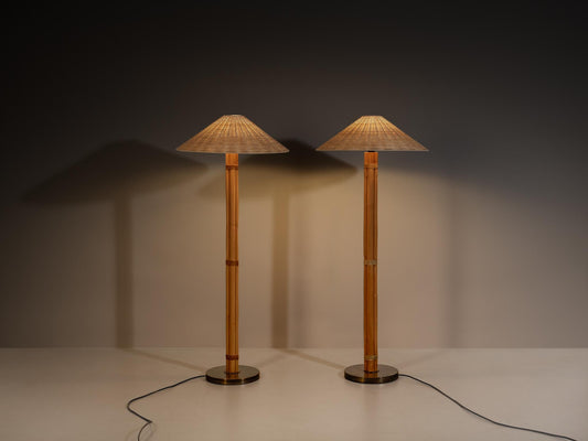 Decfair Bamboo Cane &amp; Brass Floor Lamp