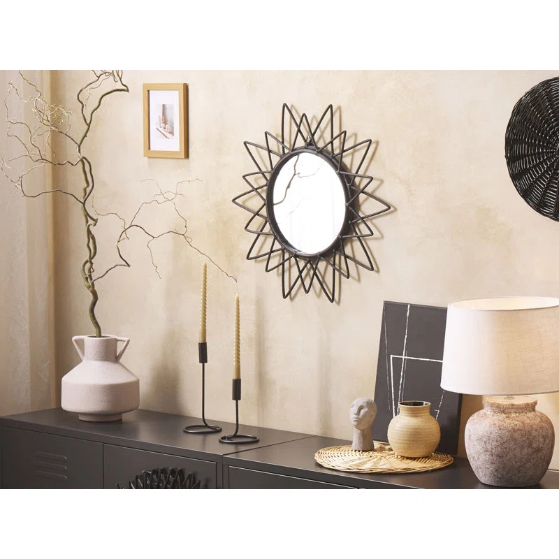 Croghan Round Rattan Framed Wall Mounted Mirror
